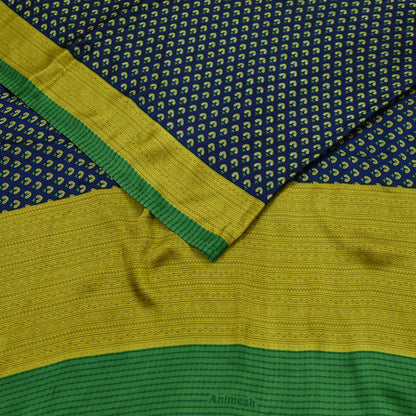 Indian Vintage Green & Blue Saree Moss Crepe Printed Sari 6yd Sewing Paisley Soft Craft Fabric Dressmaking Quilting Crafting Upcycle