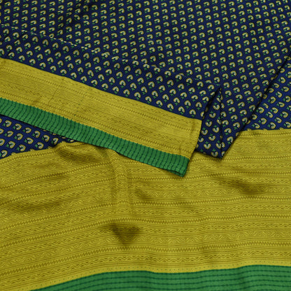 Indian Vintage Green & Blue Saree Moss Crepe Printed Sari 6yd Sewing Paisley Soft Craft Fabric Dressmaking Quilting Crafting Upcycle