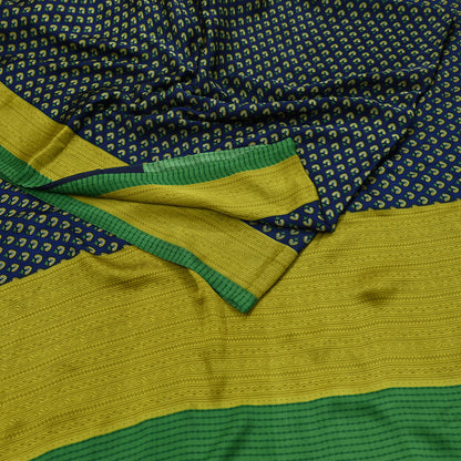 Indian Vintage Green & Blue Saree Moss Crepe Printed Sari 6yd Sewing Paisley Soft Craft Fabric Dressmaking Quilting Crafting Upcycle