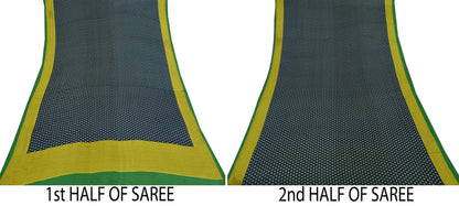 Indian Vintage Green & Blue Saree Moss Crepe Printed Sari 6yd Sewing Paisley Soft Craft Fabric Dressmaking Quilting Crafting Upcycle