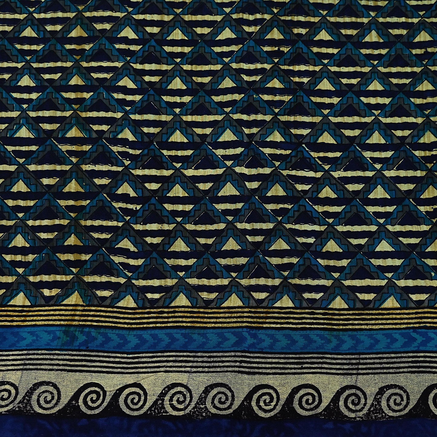 Indian Vintage Sari Green & Blue Pure Crepe Silk Printed Saree 5yard Sewing Quilting Geometric Soft Craft Fabric Wrap