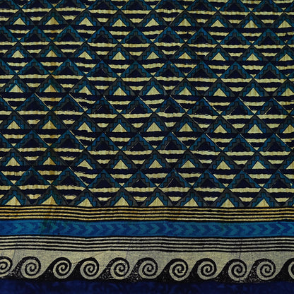 Indian Vintage Sari Green & Blue Pure Crepe Silk Printed Saree 5yard Sewing Quilting Geometric Soft Craft Fabric Wrap