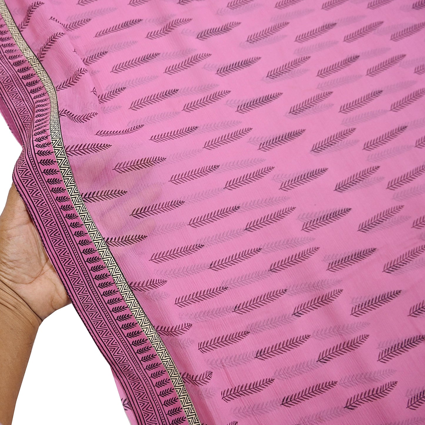 Vintage Saree Pink Pure Chiffon Silk Printed Sari Craft Fabric Sewing 5Yard Soft Quiting crafting