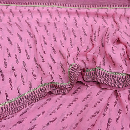 Vintage Saree Pink Pure Chiffon Silk Printed Sari Craft Fabric Sewing 5Yard Soft Quiting crafting