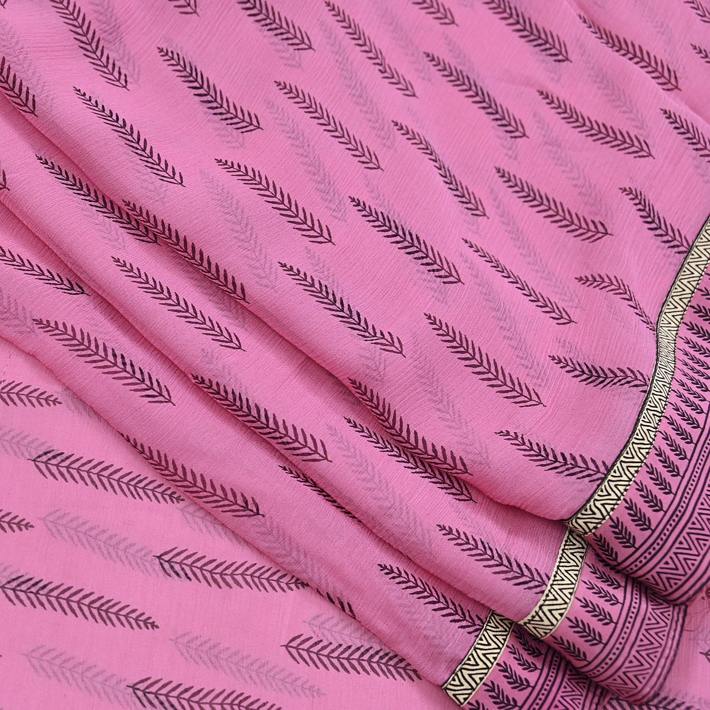 Vintage Saree Pink Pure Chiffon Silk Printed Sari Craft Fabric Sewing 5Yard Soft Quiting crafting