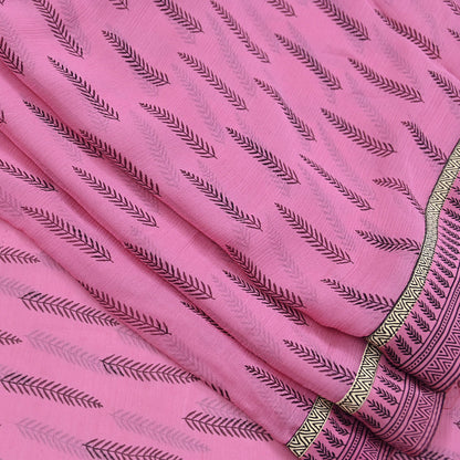 Vintage Saree Pink Pure Chiffon Silk Printed Sari Craft Fabric Sewing 5Yard Soft Quiting crafting