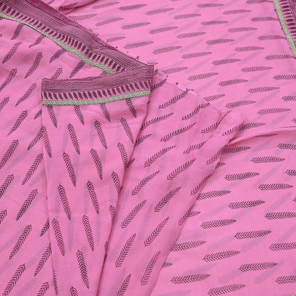 Vintage Saree Pink Pure Chiffon Silk Printed Sari Craft Fabric Sewing 5Yard Soft Quiting crafting