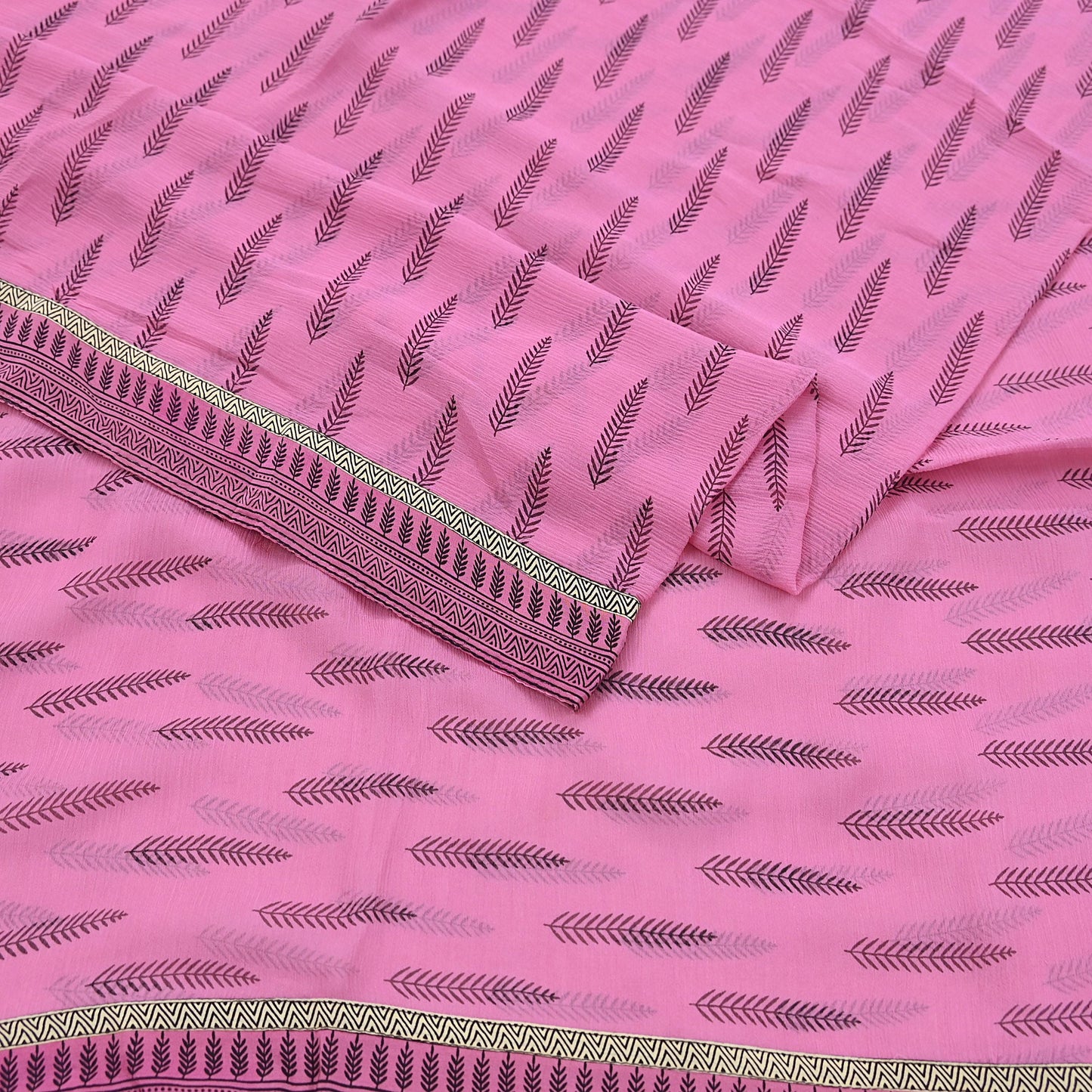 Vintage Saree Pink Pure Chiffon Silk Printed Sari Craft Fabric Sewing 5Yard Soft Quiting crafting