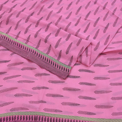 Vintage Saree Pink Pure Chiffon Silk Printed Sari Craft Fabric Sewing 5Yard Soft Quiting crafting