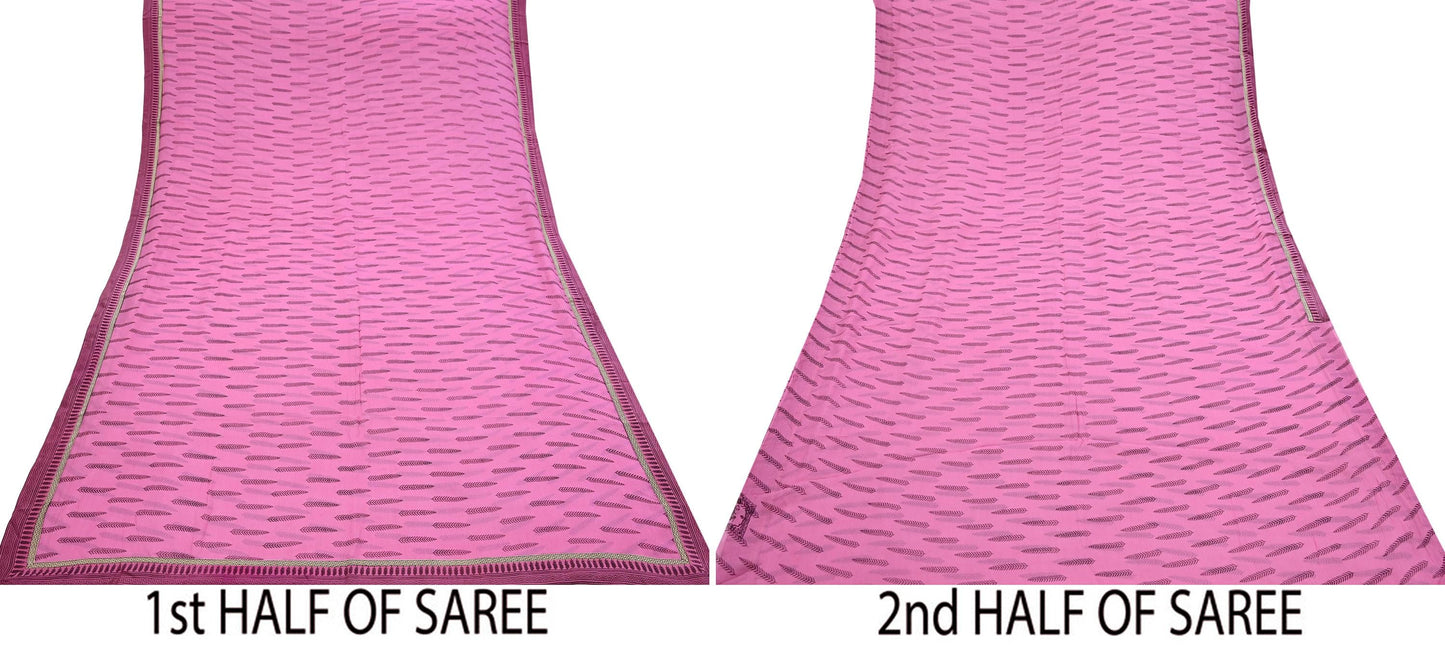 Vintage Saree Pink Pure Chiffon Silk Printed Sari Craft Fabric Sewing 5Yard Soft Quiting crafting