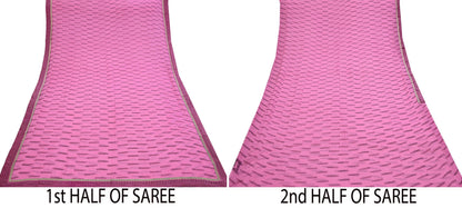 Vintage Saree Pink Pure Chiffon Silk Printed Sari Craft Fabric Sewing 5Yard Soft Quiting crafting