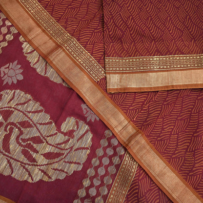 Indian Vintage Sari Maroon Pure Cotton Hand Woven 5Yd Sarees Soft Floral Ethnic Craft Fabric Sewing Dress making Crafting Quilting