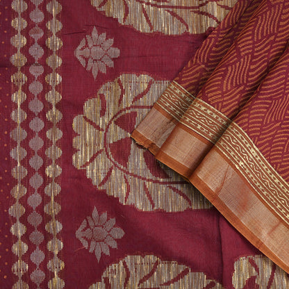 Indian Vintage Sari Maroon Pure Cotton Hand Woven 5Yd Sarees Soft Floral Ethnic Craft Fabric Sewing Dress making Crafting Quilting