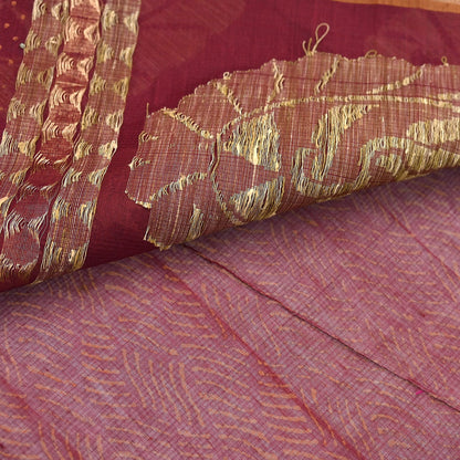 Indian Vintage Sari Maroon Pure Cotton Hand Woven 5Yd Sarees Soft Floral Ethnic Craft Fabric Sewing Dress making Crafting Quilting