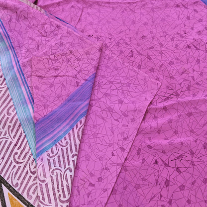 Indian Vintage Pink Pure Crepe Silk Saree Floral Print 5 Yards Soft Sewing Fabric for Dressmaking, Quilting, Crafting Upcycling