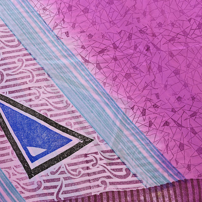 Indian Vintage Pink Pure Crepe Silk Saree Floral Print 5 Yards Soft Sewing Fabric for Dressmaking, Quilting, Crafting Upcycling