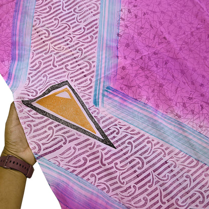 Indian Vintage Pink Pure Crepe Silk Saree Floral Print 5 Yards Soft Sewing Fabric for Dressmaking, Quilting, Crafting Upcycling