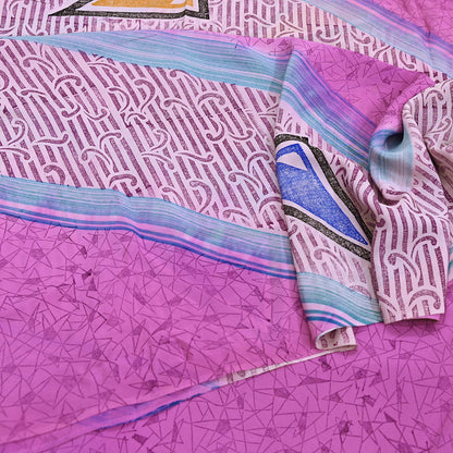 Indian Vintage Pink Pure Crepe Silk Saree Floral Print 5 Yards Soft Sewing Fabric for Dressmaking, Quilting, Crafting Upcycling