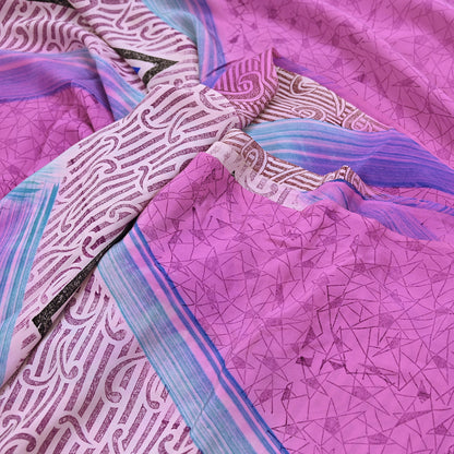 Indian Vintage Pink Pure Crepe Silk Saree Floral Print 5 Yards Soft Sewing Fabric for Dressmaking, Quilting, Crafting Upcycling