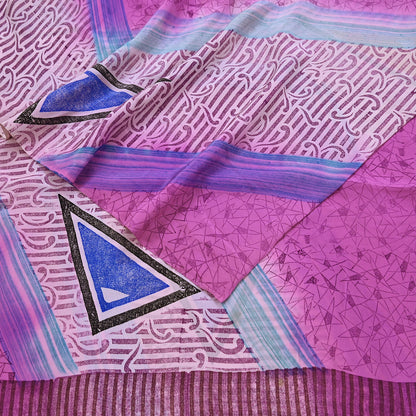 Indian Vintage Pink Pure Crepe Silk Saree Floral Print 5 Yards Soft Sewing Fabric for Dressmaking, Quilting, Crafting Upcycling