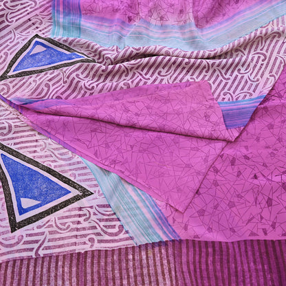 Indian Vintage Pink Pure Crepe Silk Saree Floral Print 5 Yards Soft Sewing Fabric for Dressmaking, Quilting, Crafting Upcycling