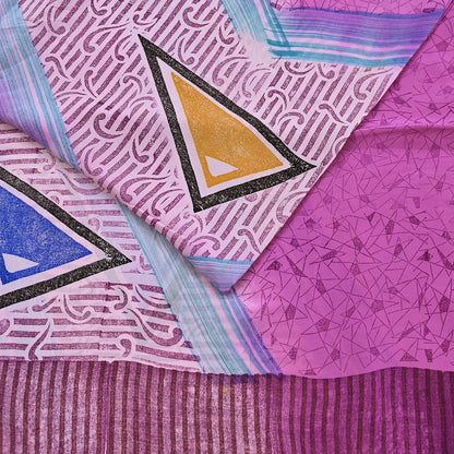 Indian Vintage Pink Pure Crepe Silk Saree Floral Print 5 Yards Soft Sewing Fabric for Dressmaking, Quilting, Crafting Upcycling