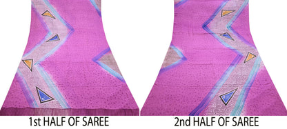 Indian Vintage Pink Pure Crepe Silk Saree Floral Print 5 Yards Soft Sewing Fabric for Dressmaking, Quilting, Crafting Upcycling