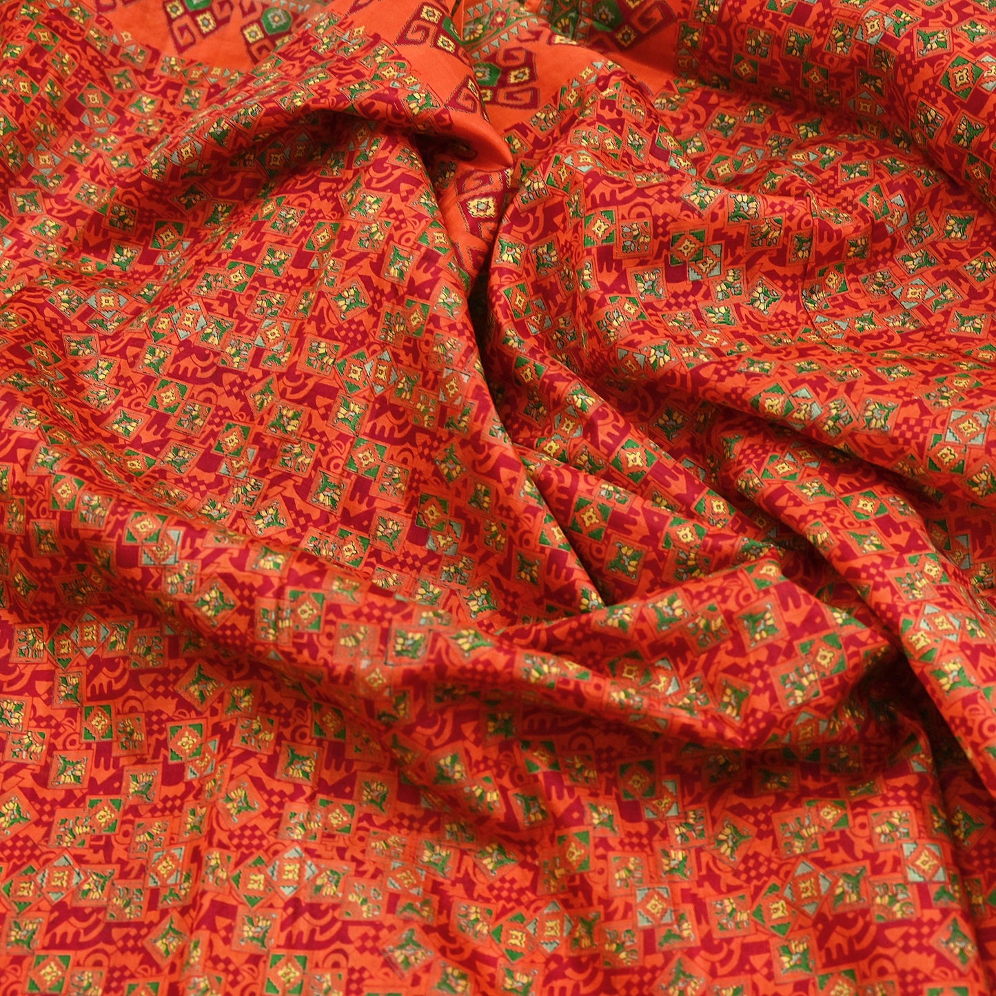 Indian Vintage Sari Orange 100% Pure Silk Printed Saree Craft Fabric 6yd Sewing Dress Making Soft Wrap Paisley Quilting Crafting Upcycle