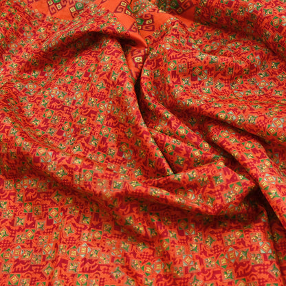Indian Vintage Sari Orange 100% Pure Silk Printed Saree Craft Fabric 6yd Sewing Dress Making Soft Wrap Paisley Quilting Crafting Upcycle