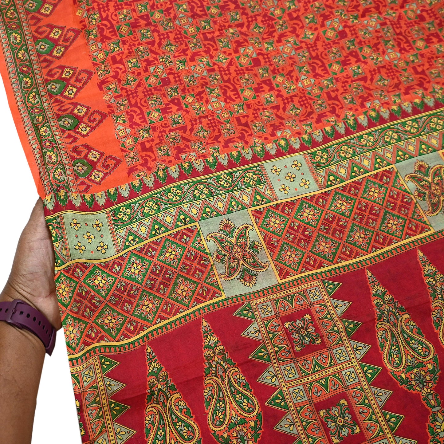 Indian Vintage Sari Orange 100% Pure Silk Printed Saree Craft Fabric 6yd Sewing Dress Making Soft Wrap Paisley Quilting Crafting Upcycle