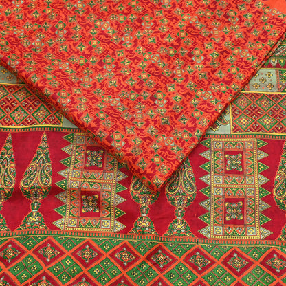 Indian Vintage Sari Orange 100% Pure Silk Printed Saree Craft Fabric 6yd Sewing Dress Making Soft Wrap Paisley Quilting Crafting Upcycle