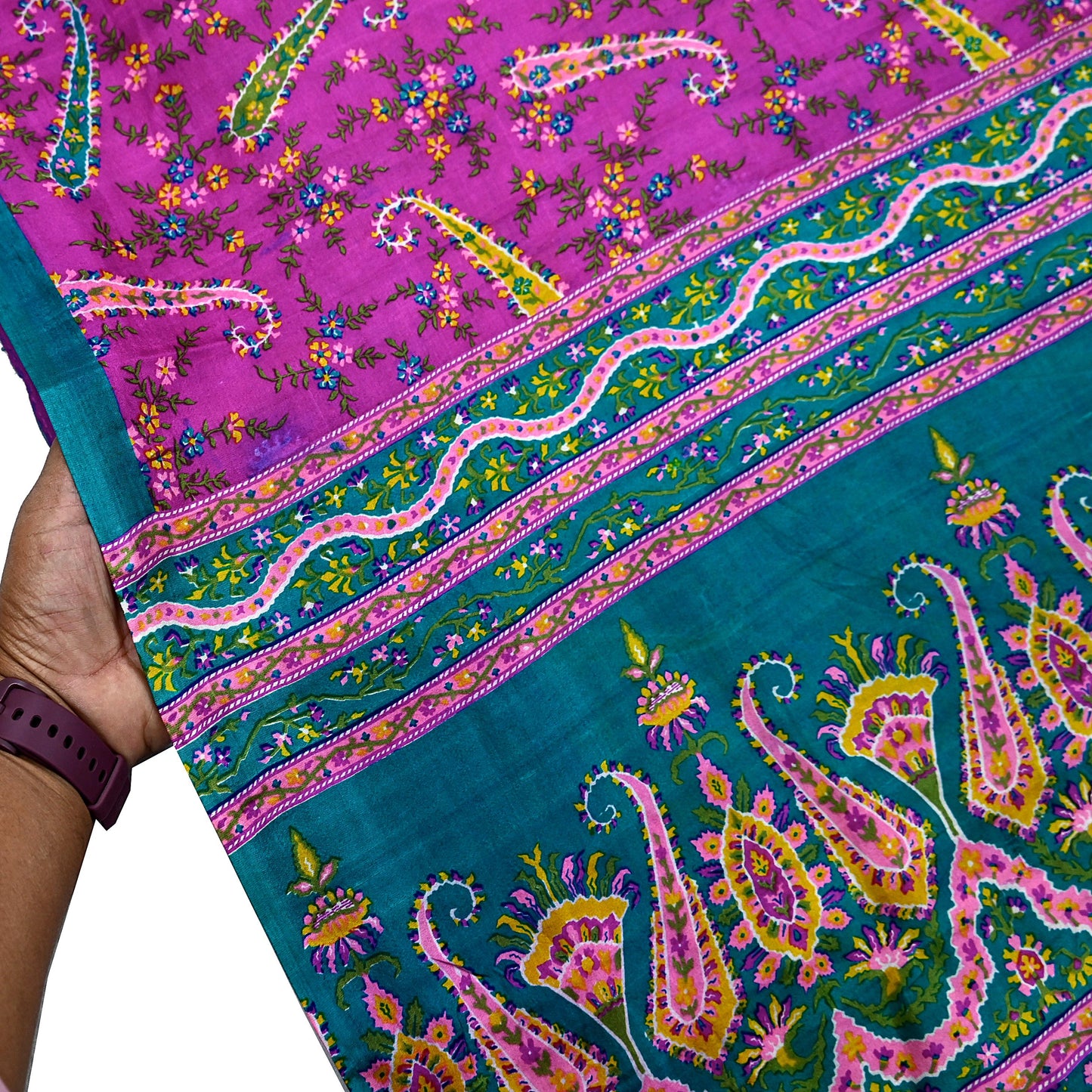 Indian Vintage Sari Purple & Green Pure Silk Printed Saree 5yd Sewing Quilting Craft Fabric Dress Making/ Designing Soft Upcycle Used Floral