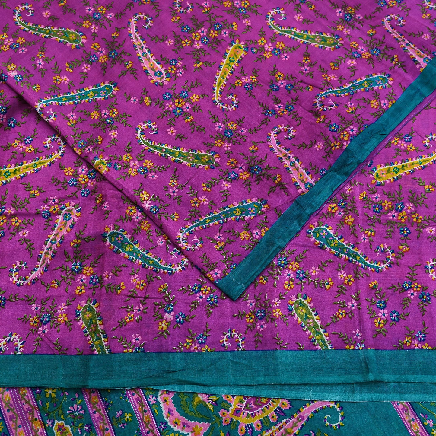 Indian Vintage Sari Purple & Green Pure Silk Printed Saree 5yd Sewing Quilting Craft Fabric Dress Making/ Designing Soft Upcycle Used Floral