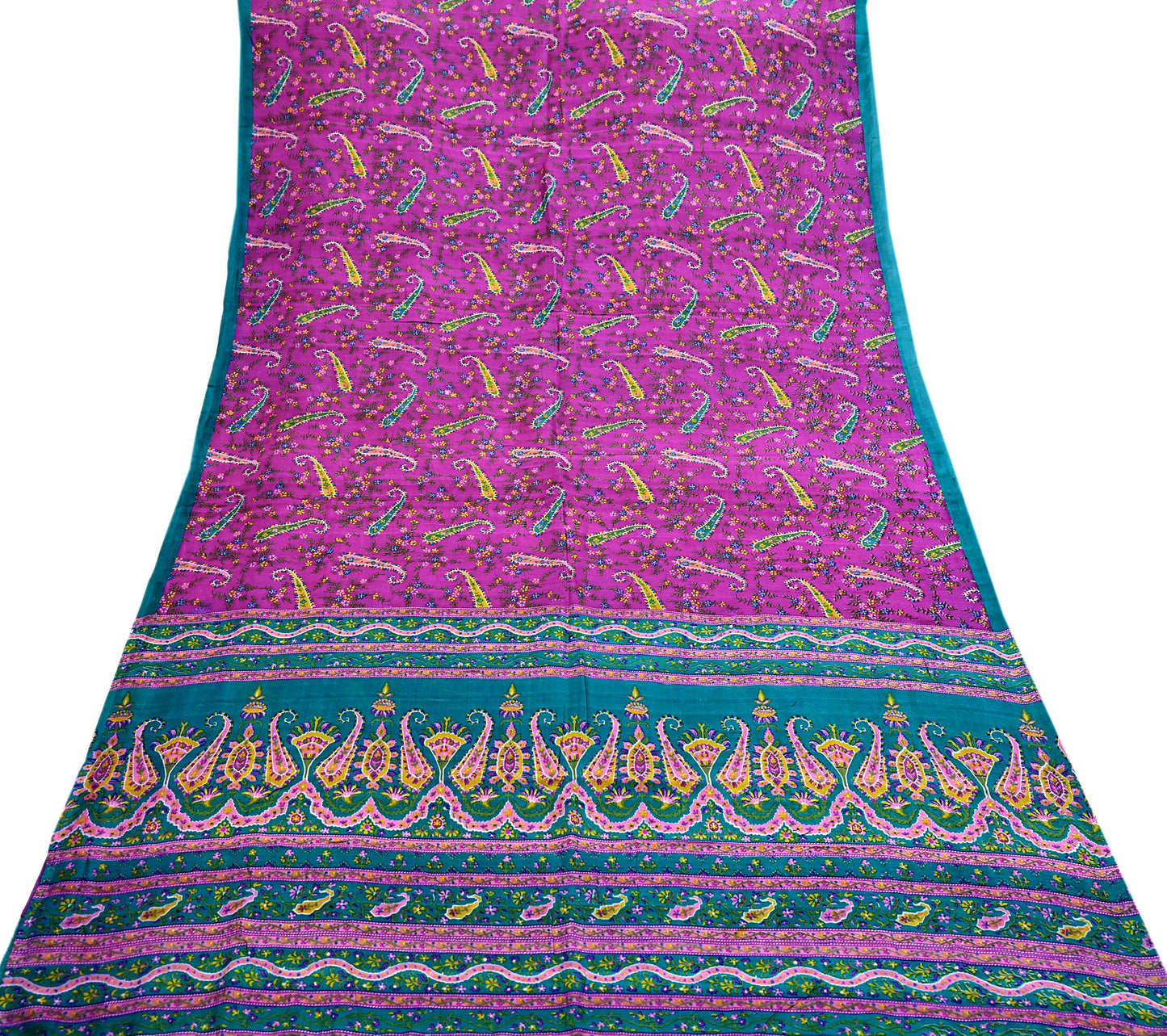 Indian Vintage Sari Purple & Green Pure Silk Printed Saree 5yd Sewing Quilting Craft Fabric Dress Making/ Designing Soft Upcycle Used Floral