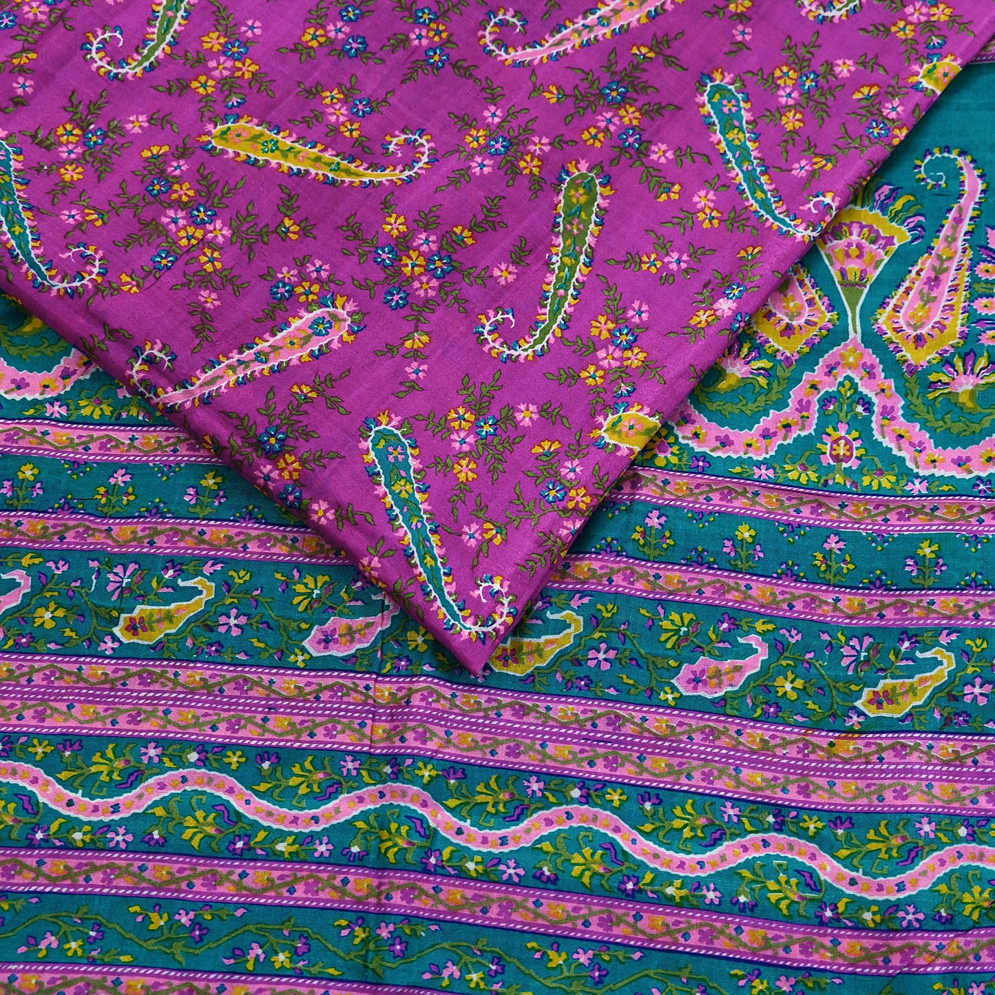 Indian Vintage Sari Purple & Green Pure Silk Printed Saree 5yd Sewing Quilting Craft Fabric Dress Making/ Designing Soft Upcycle Used Floral