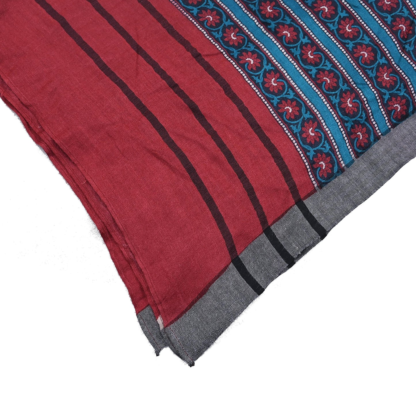 Vintage Red Stole Pure Wool Printed Dupatta Scarf Shawl Wrap Floral Long Winter Scarf for Women, Hijab, Christmas Gift