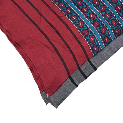 Vintage Red Stole Pure Wool Printed Dupatta Scarf Shawl Wrap Floral Long Winter Scarf for Women, Hijab, Christmas Gift