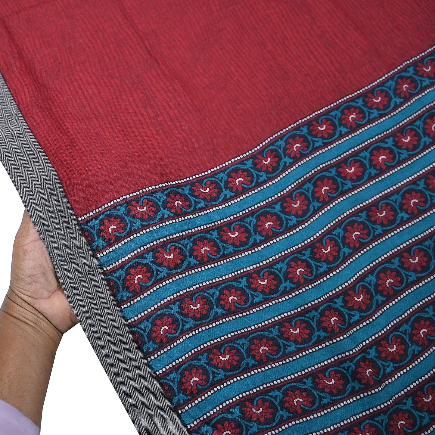 Vintage Red Stole Pure Wool Printed Dupatta Scarf Shawl Wrap Floral Long Winter Scarf for Women, Hijab, Christmas Gift