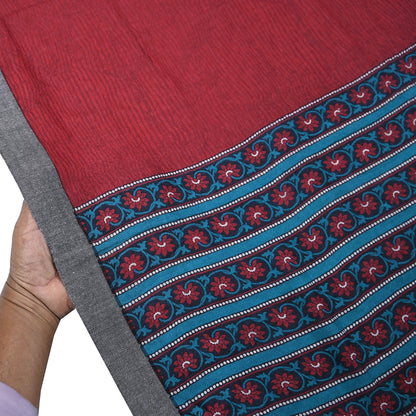 Vintage Red Stole Pure Wool Printed Dupatta Scarf Shawl Wrap Floral Long Winter Scarf for Women, Hijab, Christmas Gift