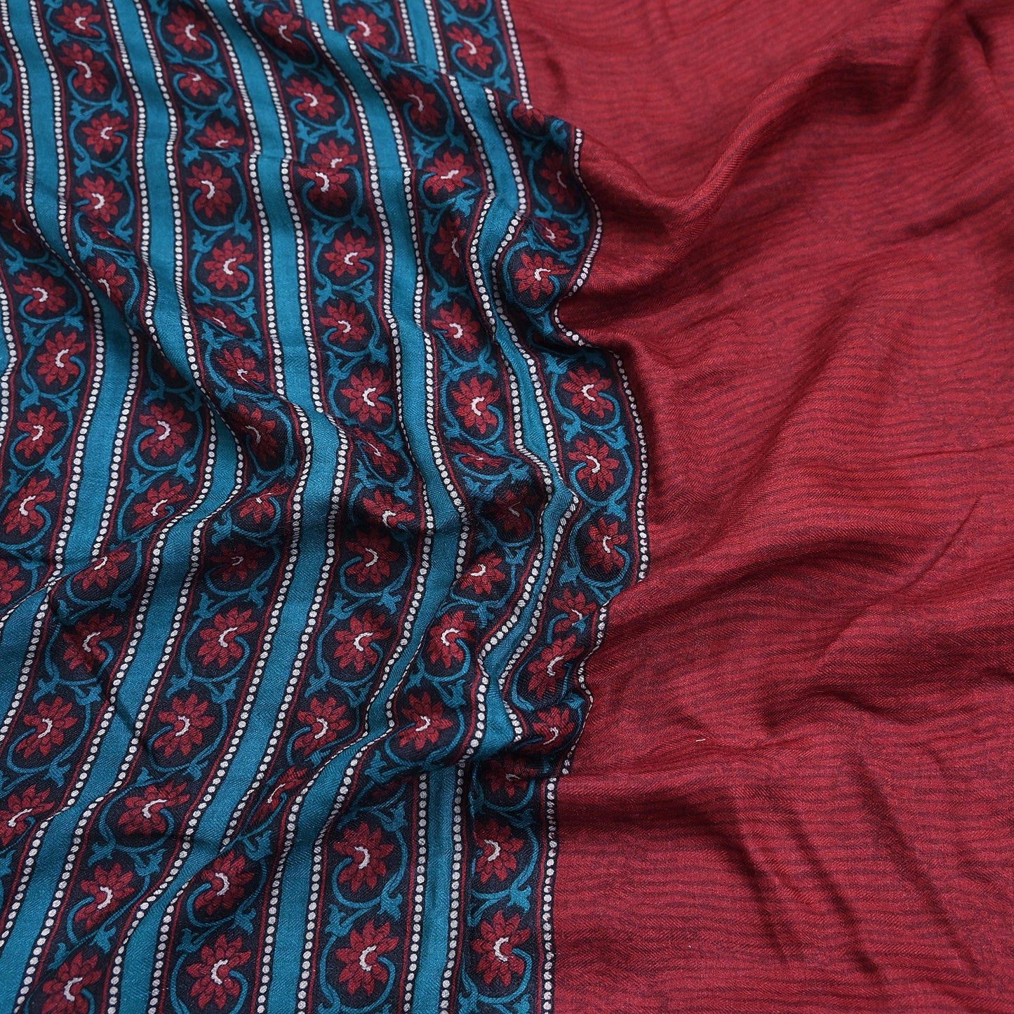 Vintage Red Stole Pure Wool Printed Dupatta Scarf Shawl Wrap Floral Long Winter Scarf for Women, Hijab, Christmas Gift
