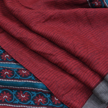 Vintage Red Stole Pure Wool Printed Dupatta Scarf Shawl Wrap Floral Long Winter Scarf for Women, Hijab, Christmas Gift