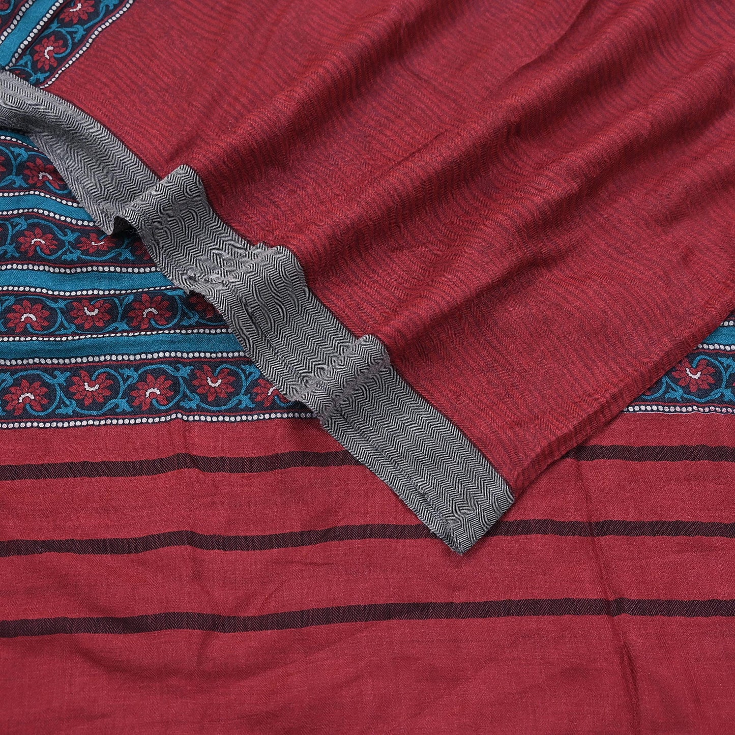 Vintage Red Stole Pure Wool Printed Dupatta Scarf Shawl Wrap Floral Long Winter Scarf for Women, Hijab, Christmas Gift