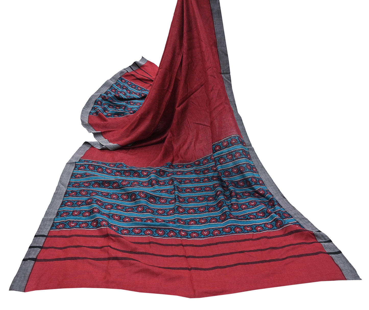 Vintage Red Stole Pure Wool Printed Dupatta Scarf Shawl Wrap Floral Long Winter Scarf for Women, Hijab, Christmas Gift