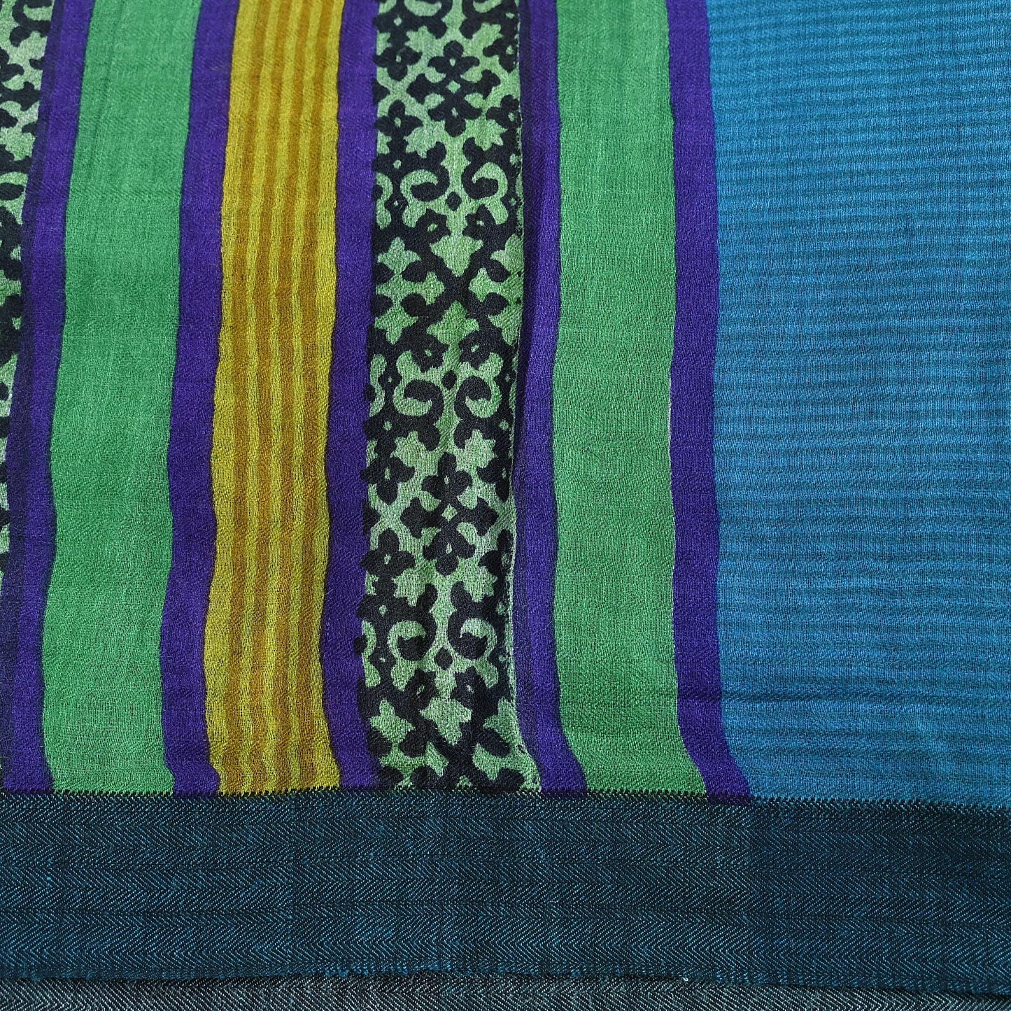 Vintage Blue Stole Pure Wool Printed Dupatta Scarf Shawl Wrap Floral Long Winter Scarf for Women, Hijab, Christmas Gift