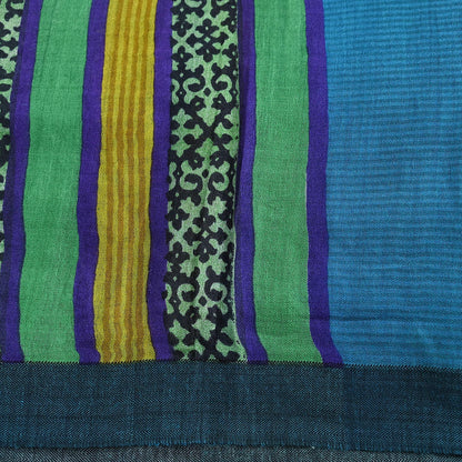 Vintage Blue Stole Pure Wool Printed Dupatta Scarf Shawl Wrap Floral Long Winter Scarf for Women, Hijab, Christmas Gift