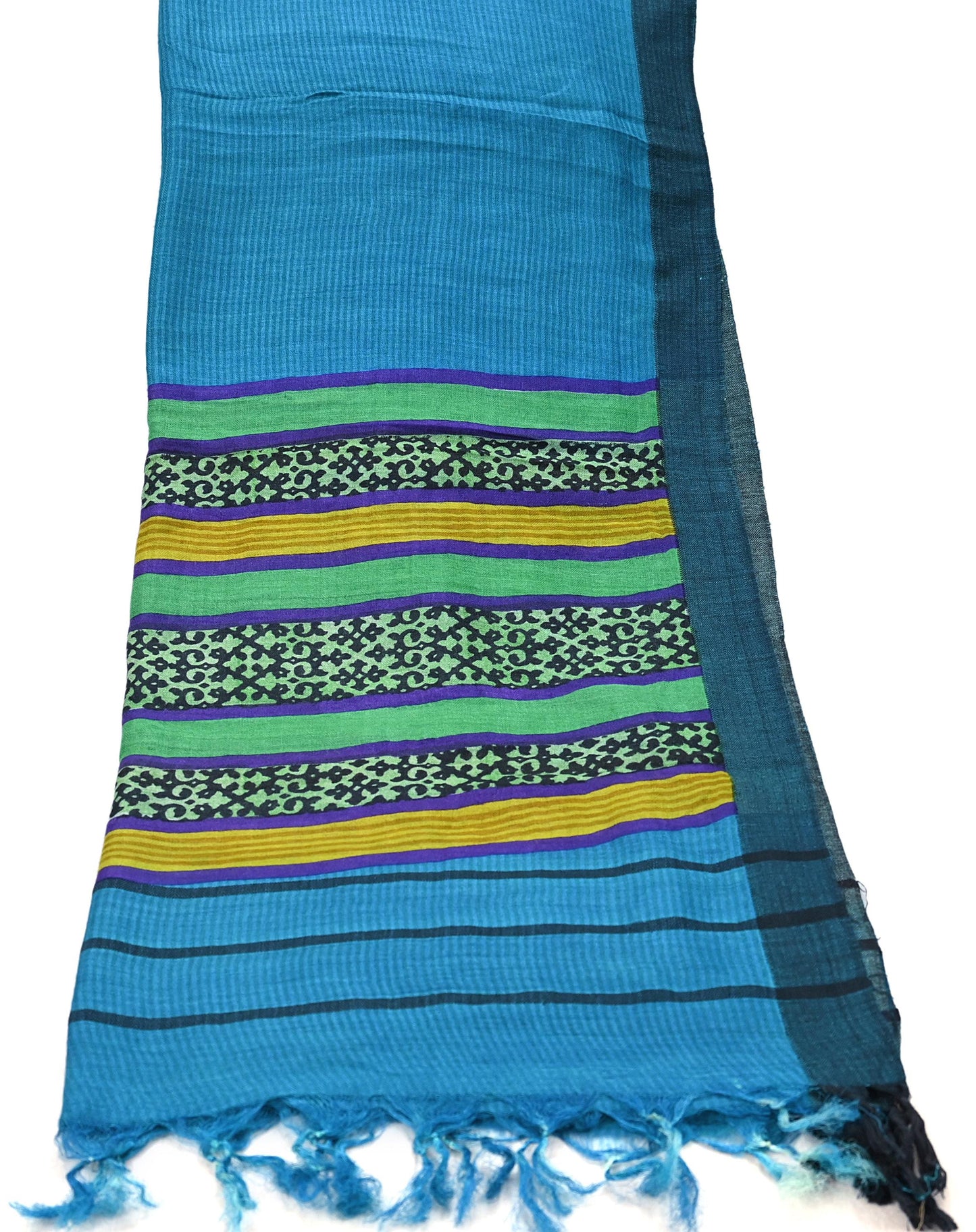 Vintage Blue Stole Pure Wool Printed Dupatta Scarf Shawl Wrap Floral Long Winter Scarf for Women, Hijab, Christmas Gift