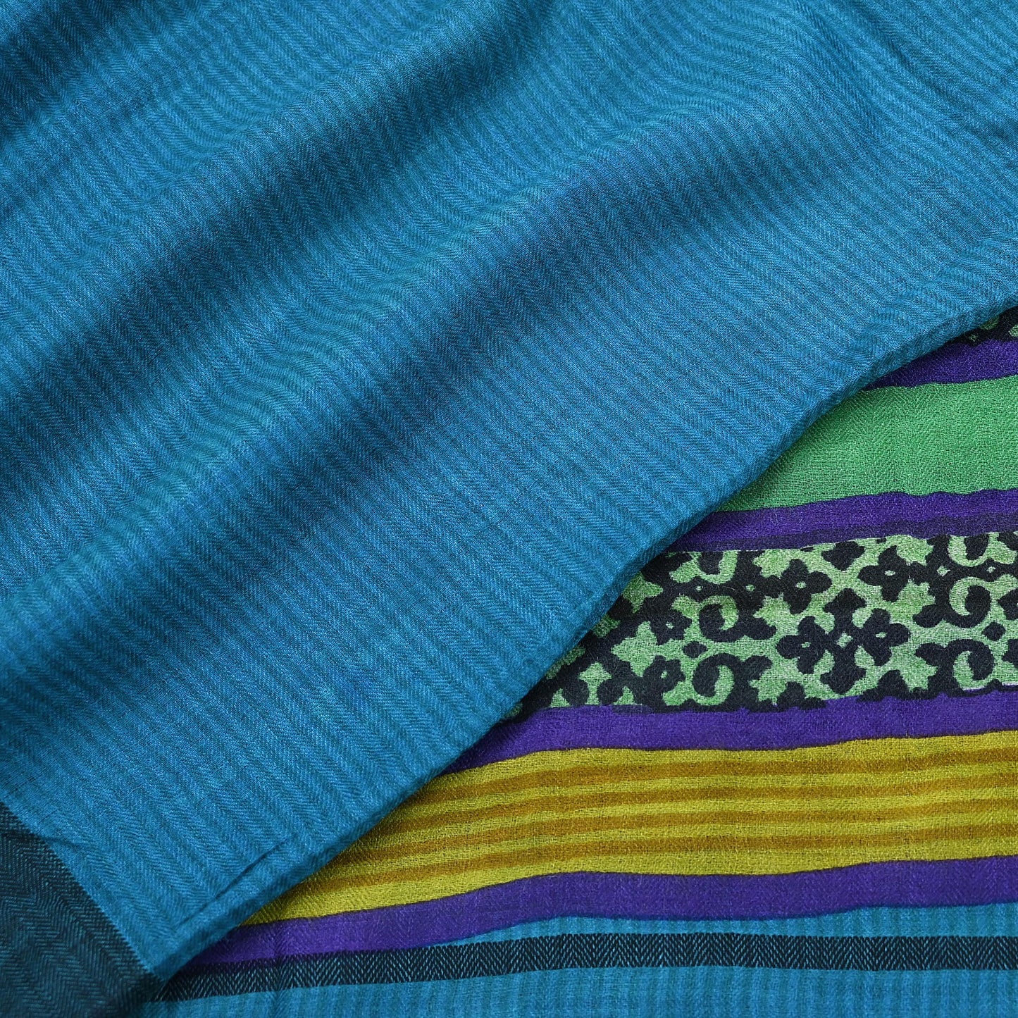 Vintage Blue Stole Pure Wool Printed Dupatta Scarf Shawl Wrap Floral Long Winter Scarf for Women, Hijab, Christmas Gift