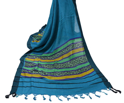 Vintage Blue Stole Pure Wool Printed Dupatta Scarf Shawl Wrap Floral Long Winter Scarf for Women, Hijab, Christmas Gift