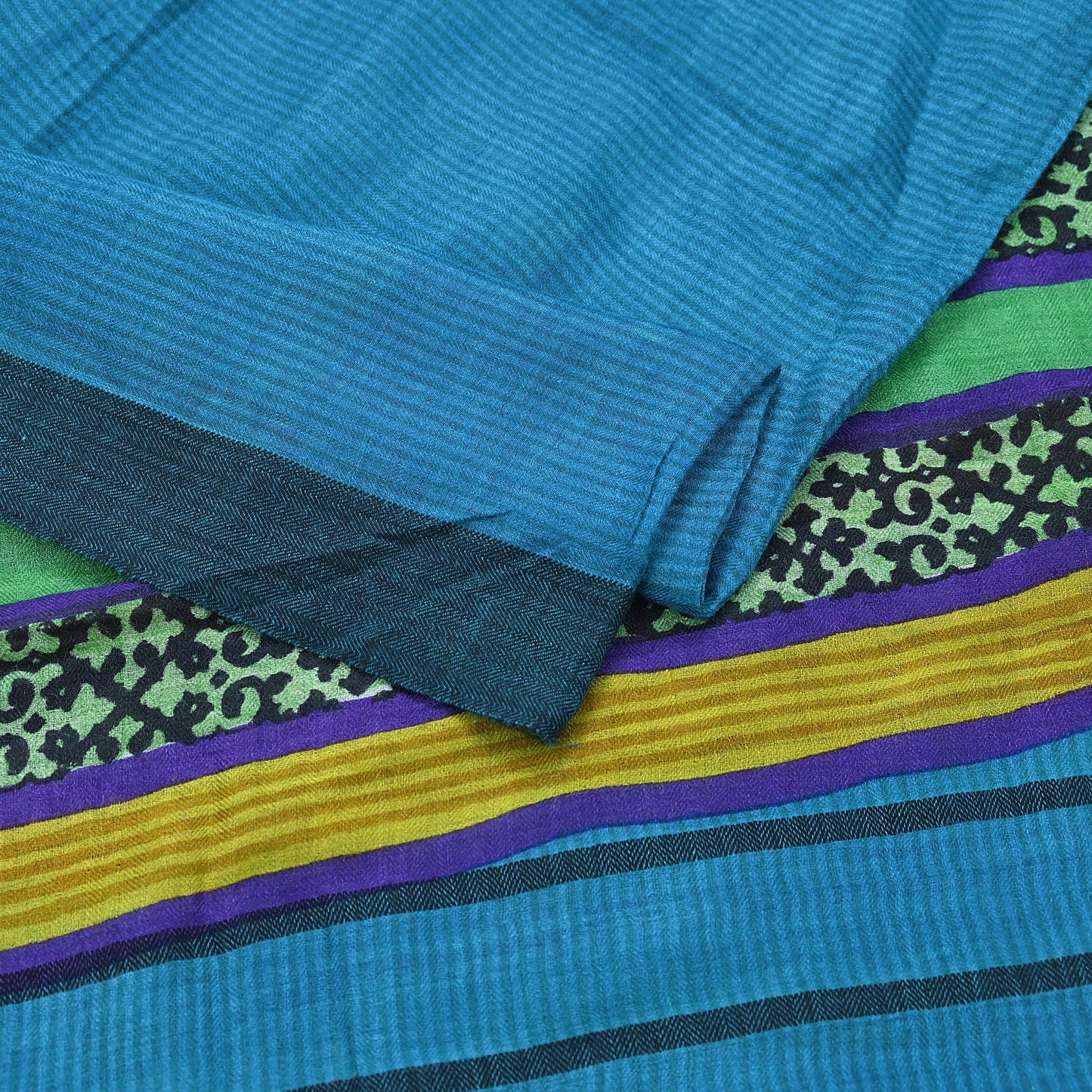 Vintage Blue Stole Pure Wool Printed Dupatta Scarf Shawl Wrap Floral Long Winter Scarf for Women, Hijab, Christmas Gift