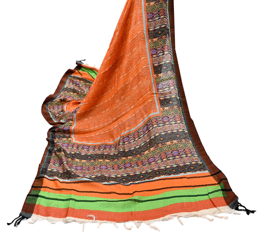 Vintage Orange Stole Pure Wool Printed Dupatta Scarf Shawl Wrap Floral Long Winter Scarf for Women, Hijab, Christmas Gift